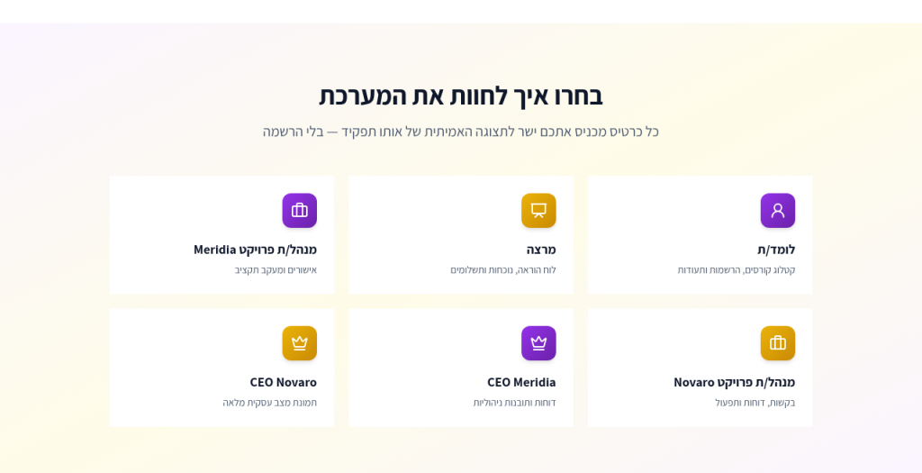 Elevate / CLASSUP - בחירת תפקיד לדמו פתוח - Meridia ו-Novaro